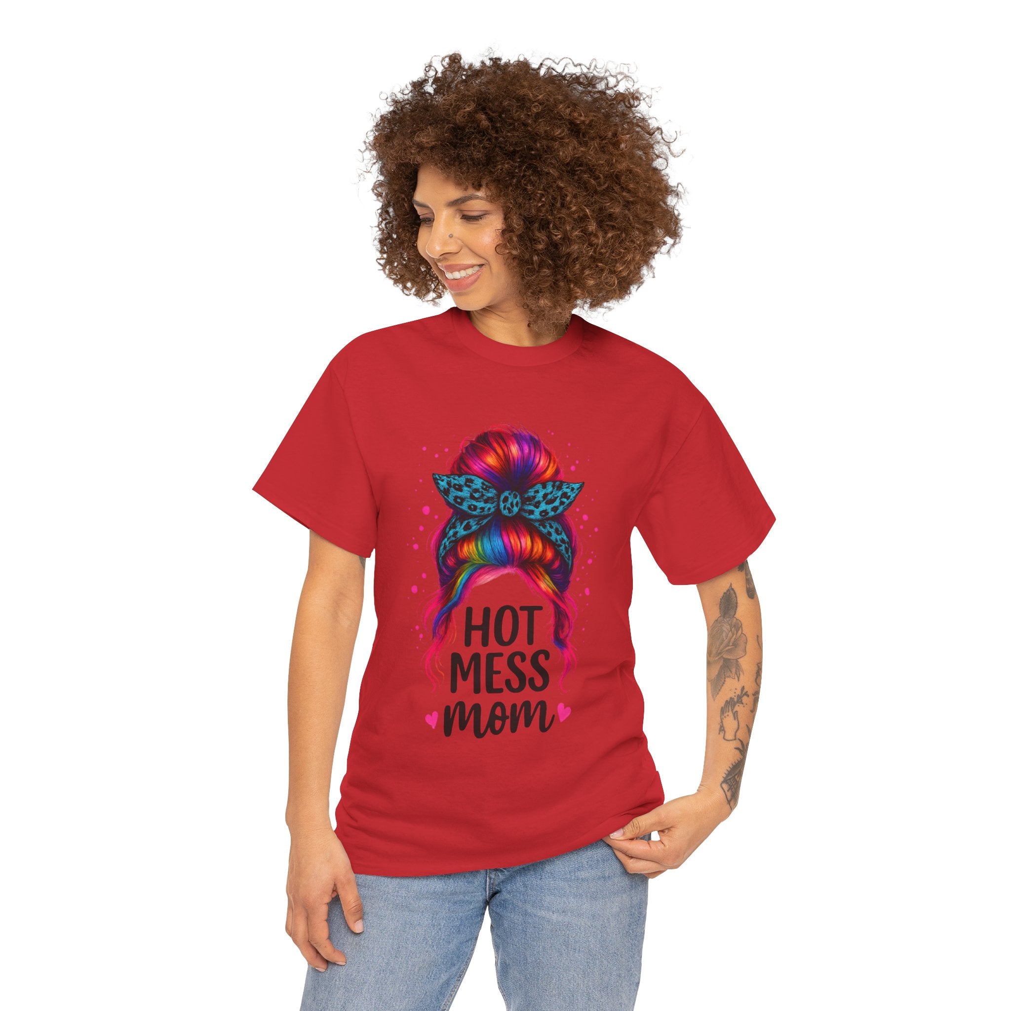 Hot Mess Mom Unisex Heavy Cotton Tee, Funny Mom Shirt, Gift for Mothers Day, Parody T-Shirt, Casual Wear, Trendy Graphic Tee