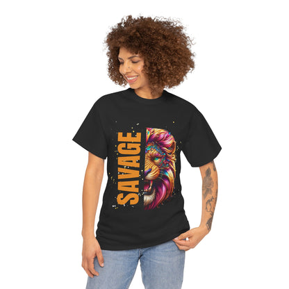 Savage Lion Tee, Unisex Heavy Cotton Shirt, Bold Graphic Tee for Animal Lovers, Casual Wear, Unique Gift Idea