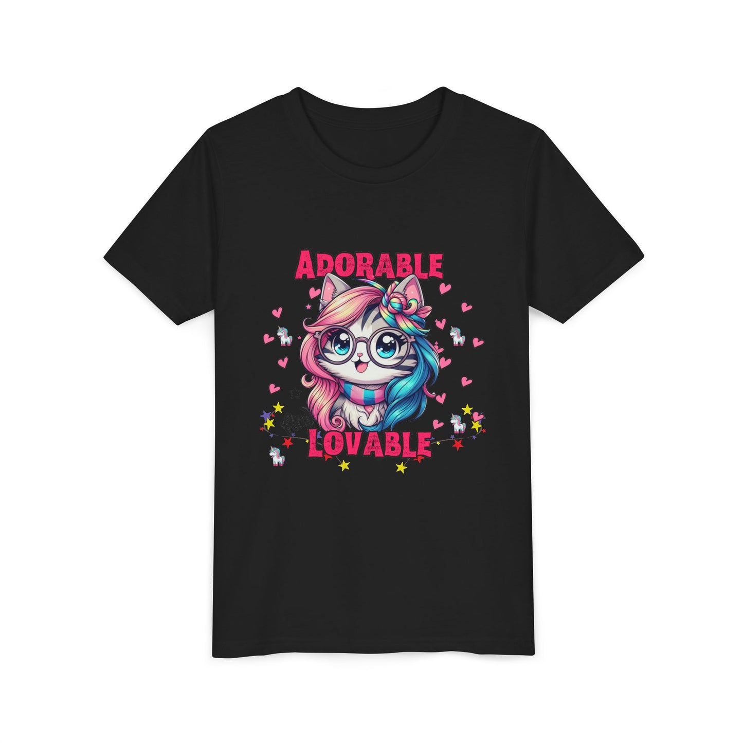 Adorable & Lovable Youth Tee, Girls Shirt, Cute T-Shirt, Gift for Kids, Birthday Outfit, Unicorn Theme Apparel