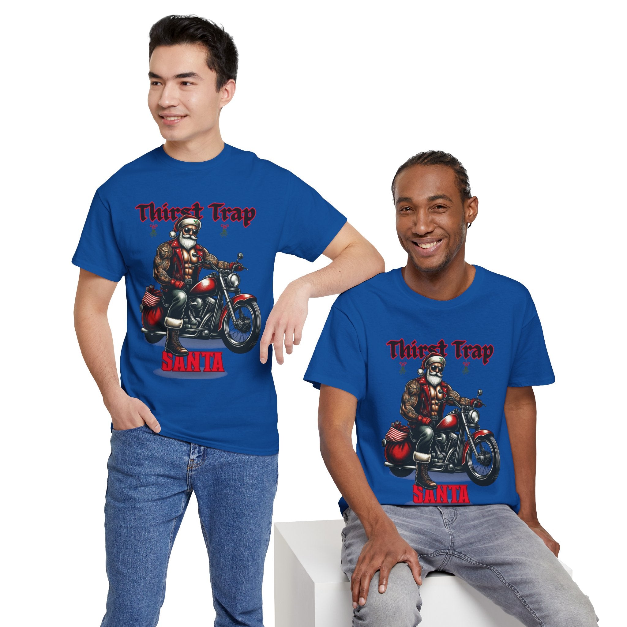 Thirst Trap Santa Tee, Funny Christmas Shirt, Unisex Holiday T-Shirt, Motorcycle Santa Gift, Festive Graphic Tee