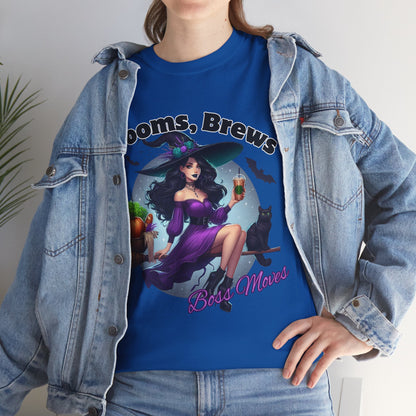 Brooms & Brews Halloween Tee, Unisex Shirt, Witch Craft Tee, Autumn Apparel, Spooky Season Outfit