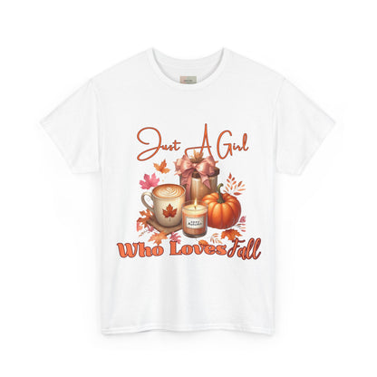 Just A Girl Who Like Fall Cotton Tee, Autumn T-Shirt, Seasonal Graphic Tee, Cozy Fall Apparel