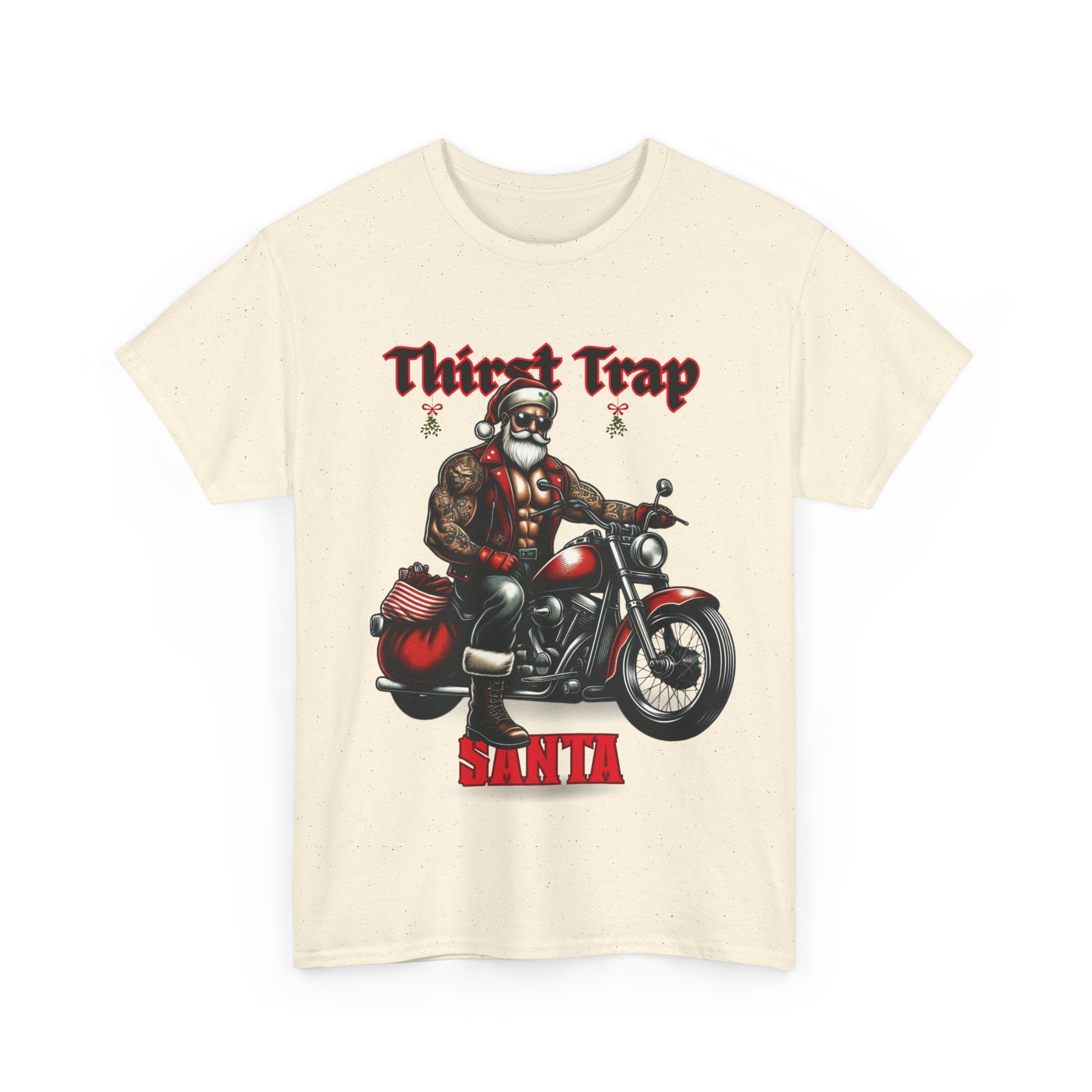 Thirst Trap Santa Tee, Funny Christmas Shirt, Unisex Holiday T-Shirt, Motorcycle Santa Gift, Festive Graphic Tee
