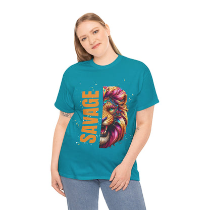 Savage Lion Tee, Unisex Heavy Cotton Shirt, Bold Graphic Tee for Animal Lovers, Casual Wear, Unique Gift Idea