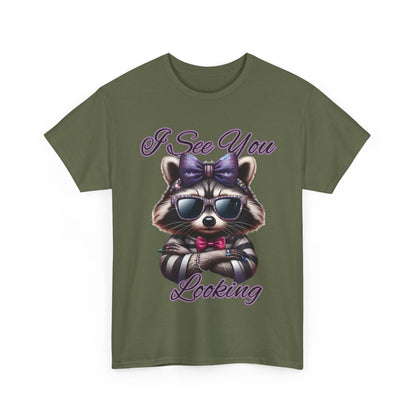 I See You Looking Raccoon Tee, Cute Graphic T-Shirt, Unisex Cotton Shirt, Animal Lover Gift, Cool Casual Wear