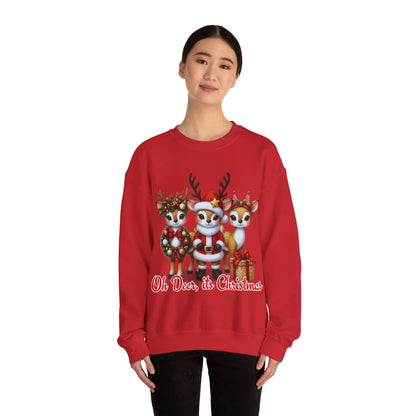 Oh Deer, It’s Christmas Sweatshirt – Funny Holiday Crewneck, Cozy Unisex Christmas Sweater, Cute Reindeer Design, Festive Gift for Her or Him