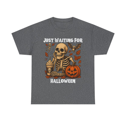 Halloween Skeleton Tee, Spooky T-Shirt, Fall Shirt, Unisex Halloween Apparel, Pumpkin and Skeleton Design