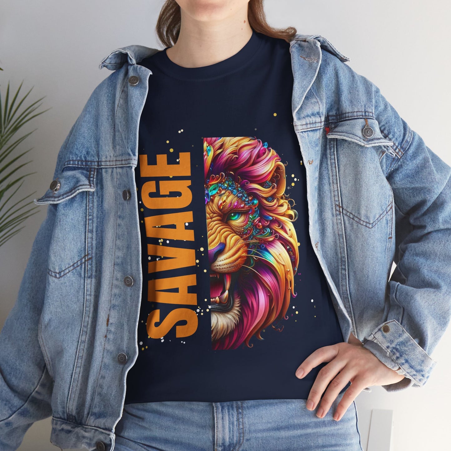 Savage Lion Tee, Unisex Heavy Cotton Shirt, Bold Graphic Tee for Animal Lovers, Casual Wear, Unique Gift Idea