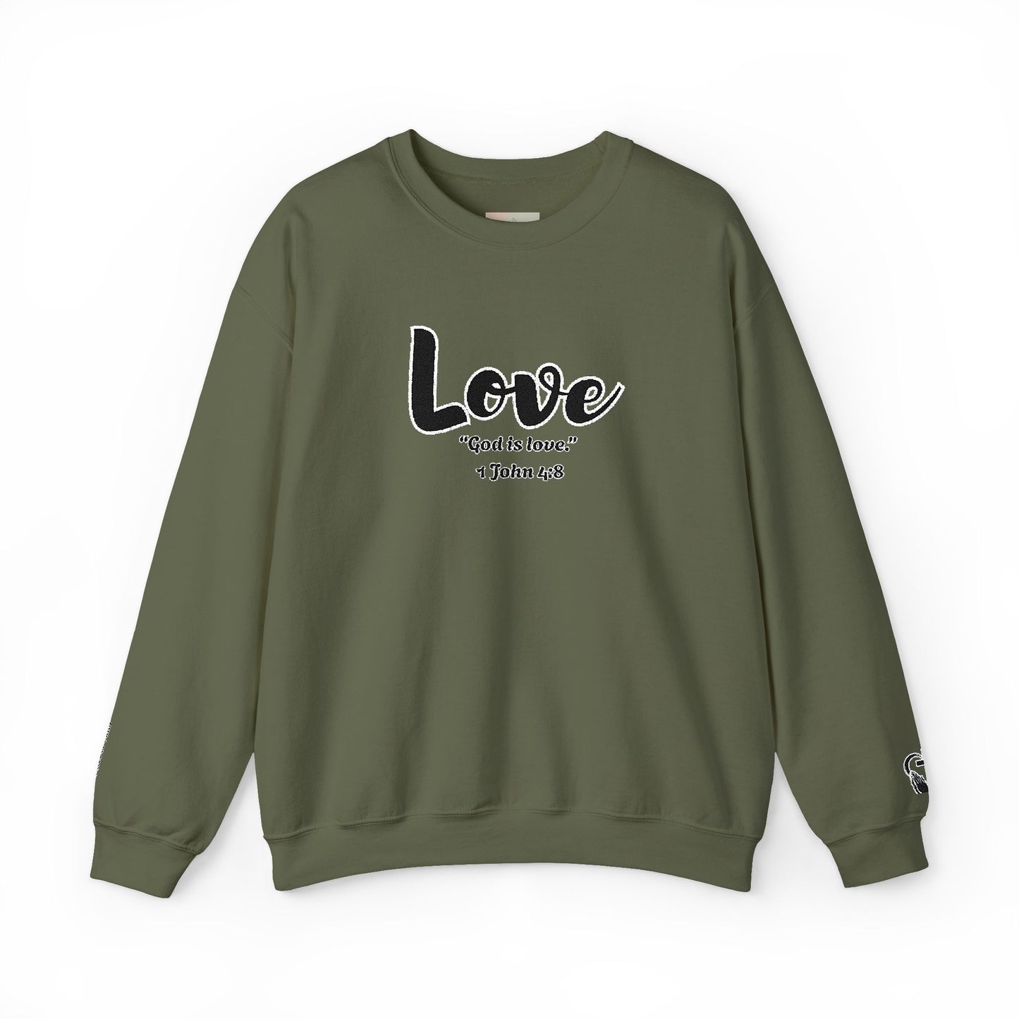 Love Sweatshirt – “God Is Love” Minimalist Christian Crewneck, Inspirational Faith-Based Pullover, Cozy Unisex Apparel, Thoughtful Gift for Believers