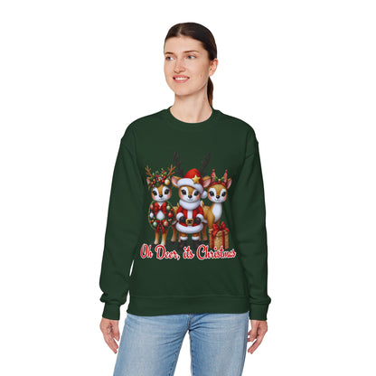 Oh Deer, It’s Christmas Sweatshirt – Funny Holiday Crewneck, Cozy Unisex Christmas Sweater, Cute Reindeer Design, Festive Gift for Her or Him