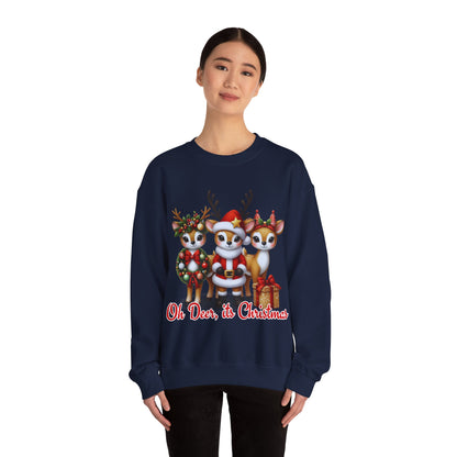 Oh Deer, It’s Christmas Sweatshirt – Funny Holiday Crewneck, Cozy Unisex Christmas Sweater, Cute Reindeer Design, Festive Gift for Her or Him