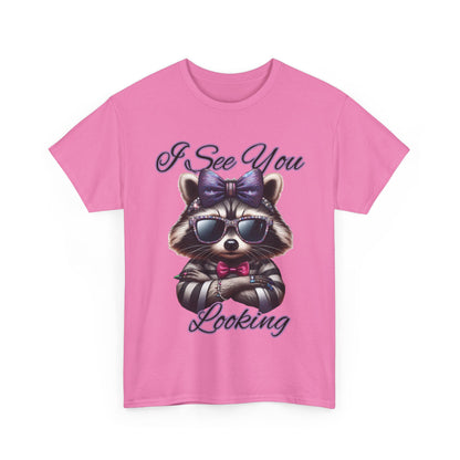 I See You Looking Raccoon Tee, Cute Graphic T-Shirt, Unisex Cotton Shirt, Animal Lover Gift, Cool Casual Wear