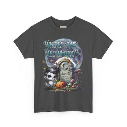 Spooky Themed Tee, Halloween Apparel, Unisex Cotton T-Shirt, Medium Boo Graphic, Ghostly Gift, Fun Halloween Tee, Creepy Cute Shirt