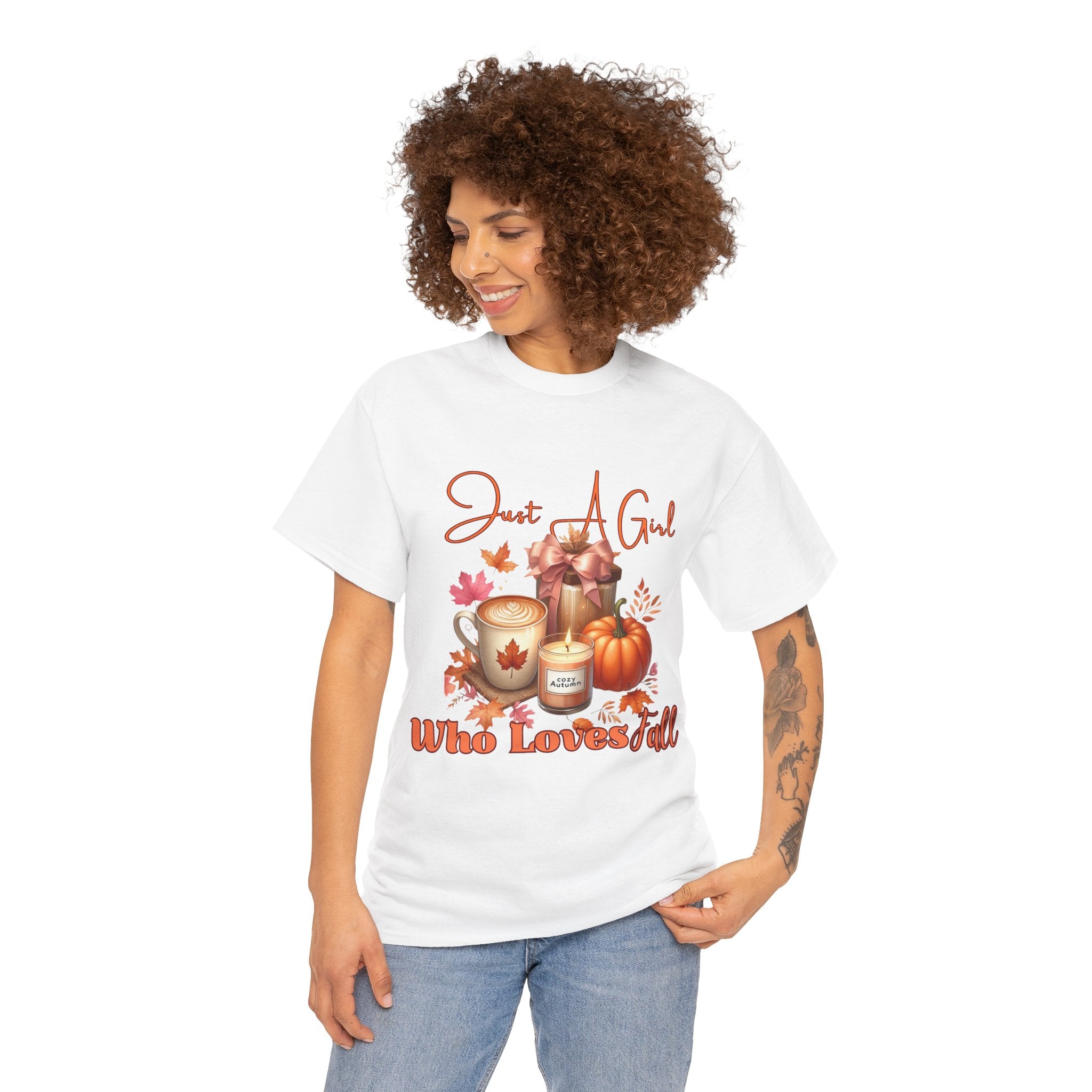 Just A Girl Who Like Fall Cotton Tee, Autumn T-Shirt, Seasonal Graphic Tee, Cozy Fall Apparel