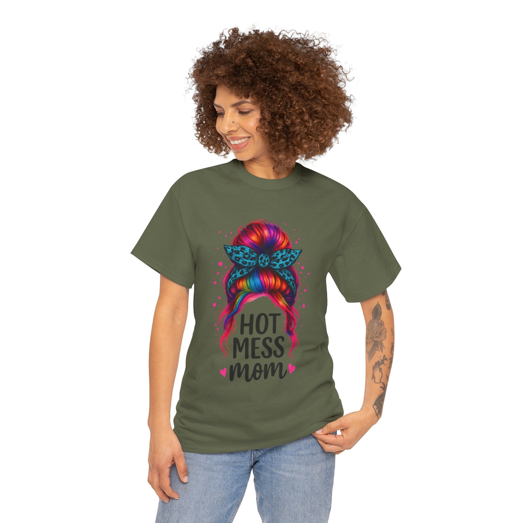 Hot Mess Mom Unisex Heavy Cotton Tee, Funny Mom Shirt, Gift for Mothers Day, Parody T-Shirt, Casual Wear, Trendy Graphic Tee