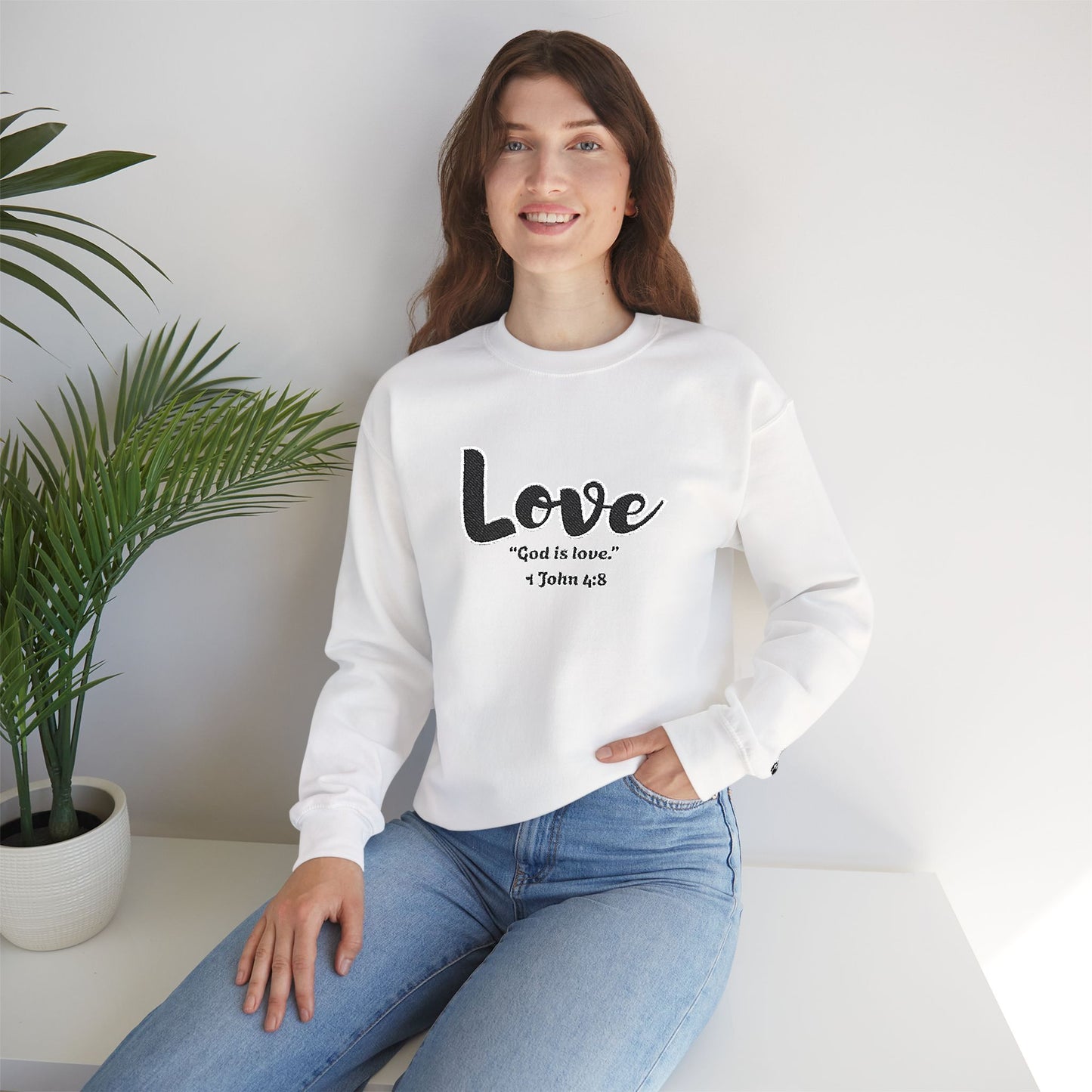Love Sweatshirt – “God Is Love” Minimalist Christian Crewneck, Inspirational Faith-Based Pullover, Cozy Unisex Apparel, Thoughtful Gift for Believers