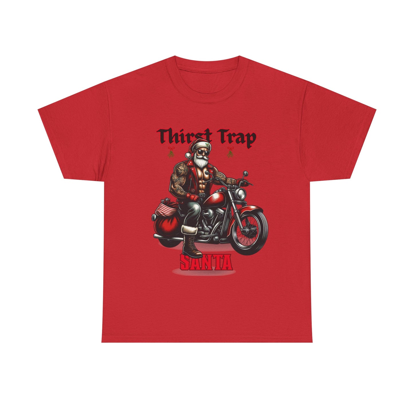 Thirst Trap Santa Tee, Funny Christmas Shirt, Unisex Holiday T-Shirt, Motorcycle Santa Gift, Festive Graphic Tee