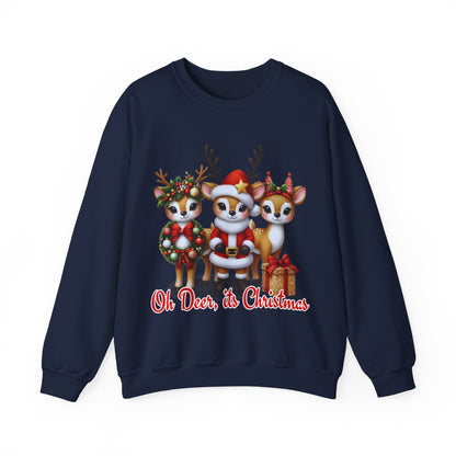 Oh Deer, It’s Christmas Sweatshirt – Funny Holiday Crewneck, Cozy Unisex Christmas Sweater, Cute Reindeer Design, Festive Gift for Her or Him