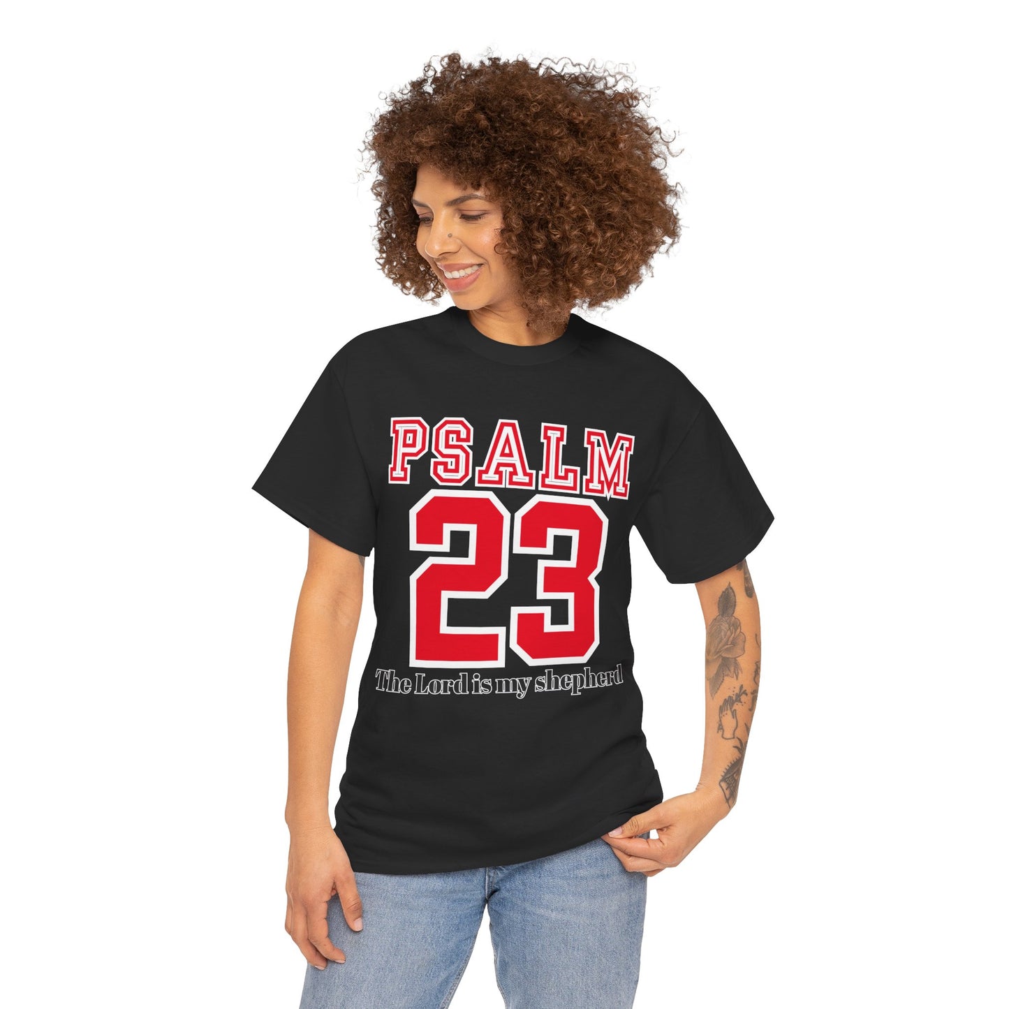 Unisex Heavy Cotton Tee with Psalm 23 Design | Faith-Inspired Shirt for Daily Wear, Gifts, Church Events, and Celebrations