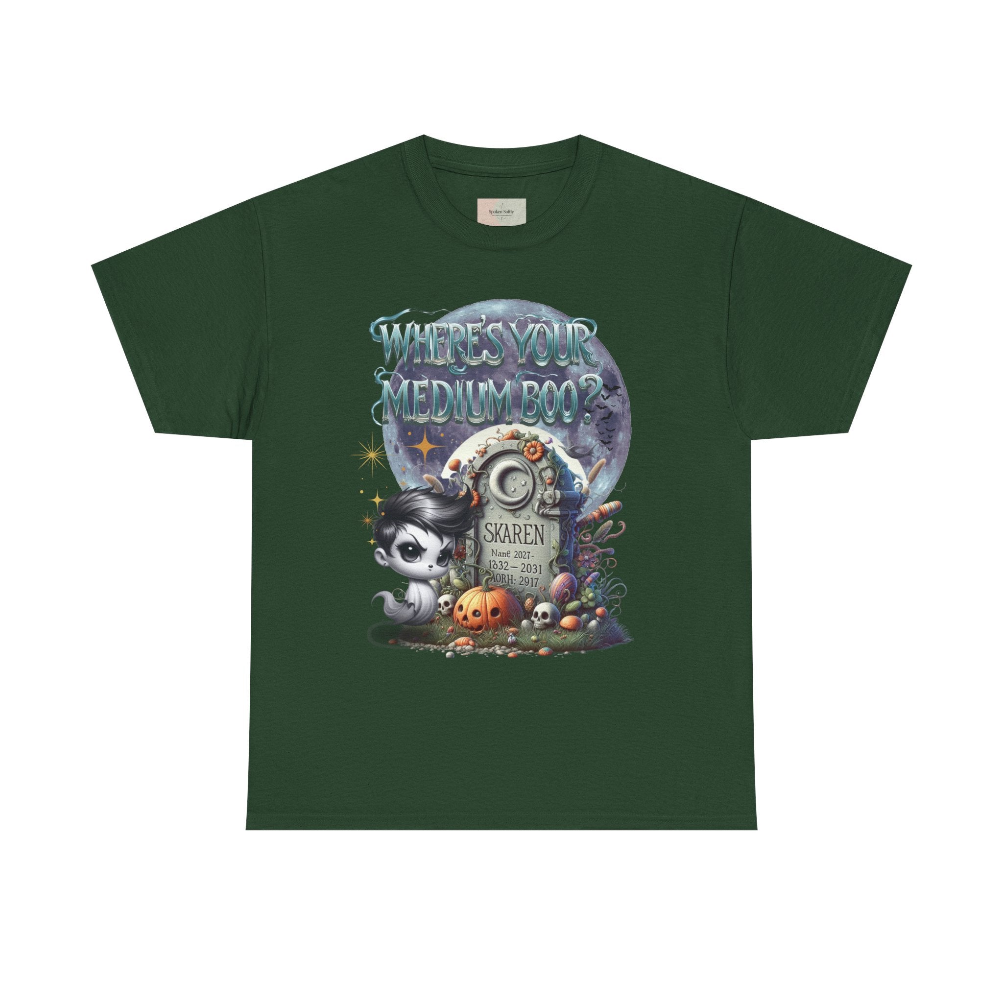 Spooky Themed Tee, Halloween Apparel, Unisex Cotton T-Shirt, Medium Boo Graphic, Ghostly Gift, Fun Halloween Tee, Creepy Cute Shirt