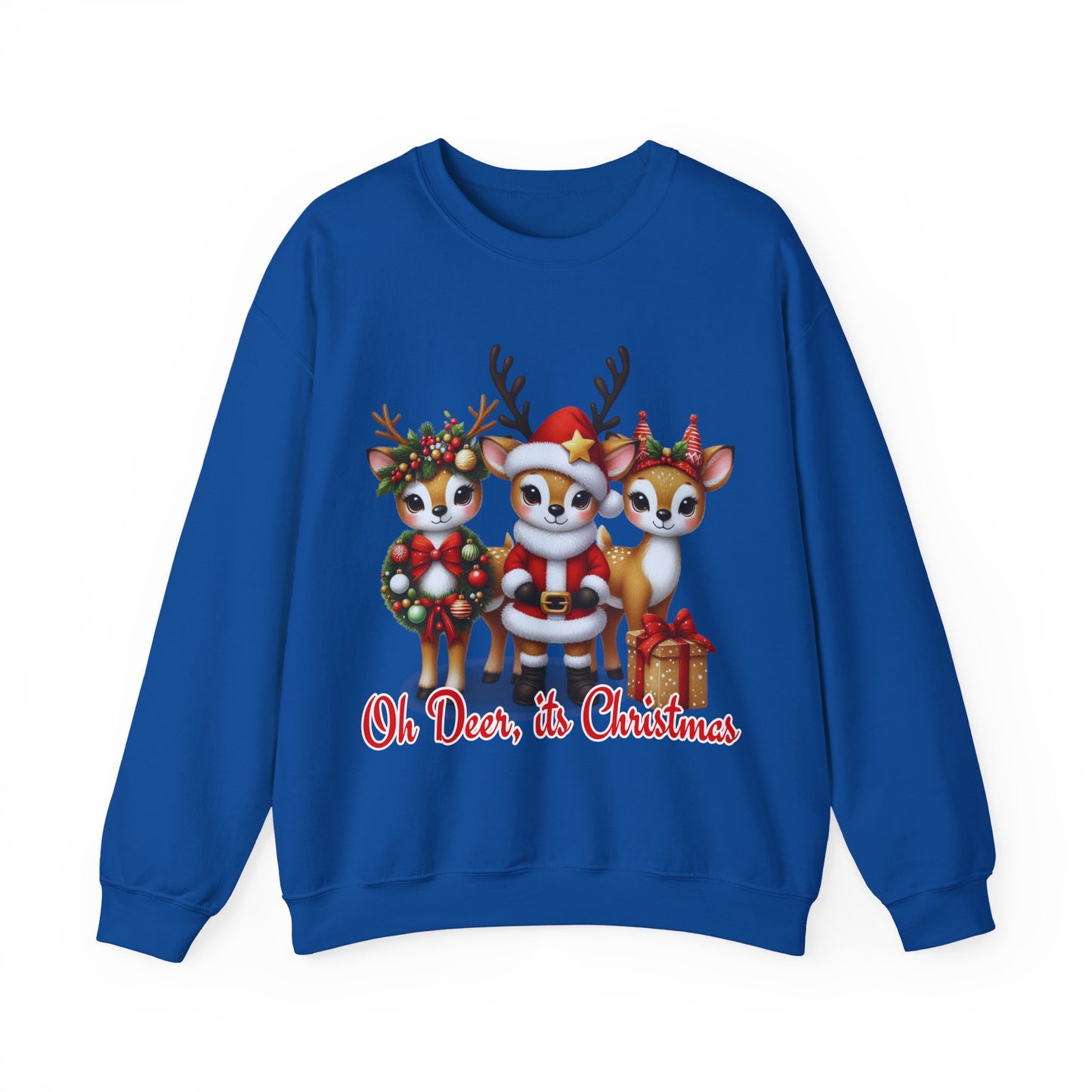 Oh Deer, It’s Christmas Sweatshirt – Funny Holiday Crewneck, Cozy Unisex Christmas Sweater, Cute Reindeer Design, Festive Gift for Her or Him