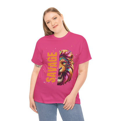 Savage Lion Tee, Unisex Heavy Cotton Shirt, Bold Graphic Tee for Animal Lovers, Casual Wear, Unique Gift Idea