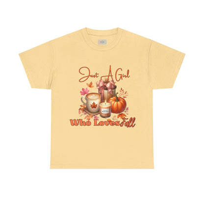 Just A Girl Who Like Fall Cotton Tee, Autumn T-Shirt, Seasonal Graphic Tee, Cozy Fall Apparel