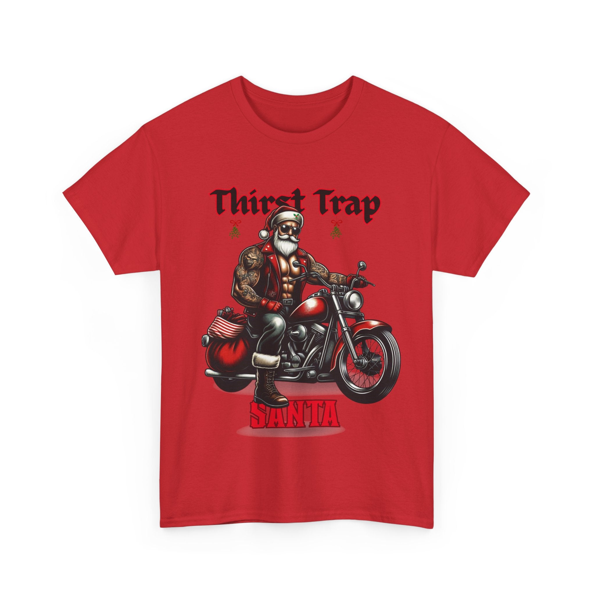 Thirst Trap Santa Tee, Funny Christmas Shirt, Unisex Holiday T-Shirt, Motorcycle Santa Gift, Festive Graphic Tee