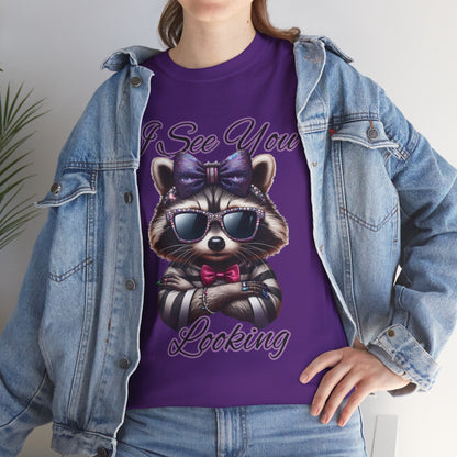 I See You Looking Raccoon Tee, Cute Graphic T-Shirt, Unisex Cotton Shirt, Animal Lover Gift, Cool Casual Wear