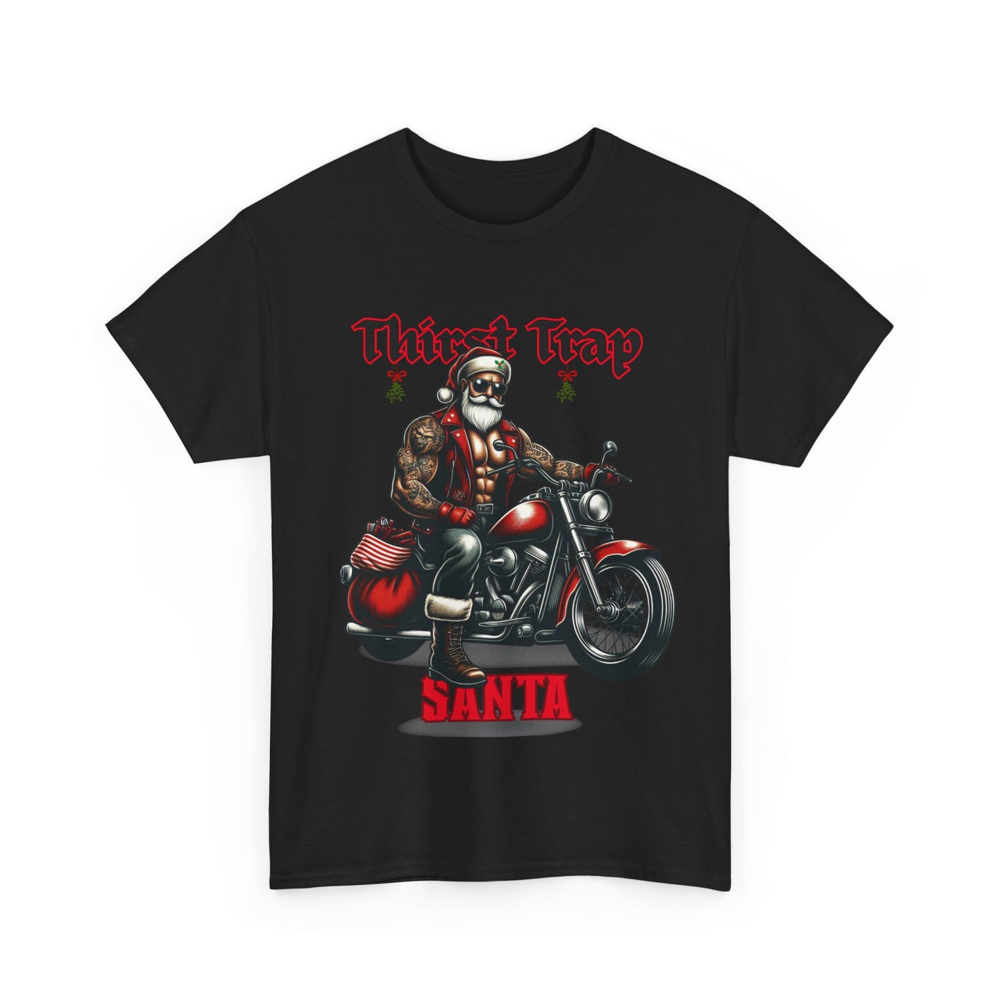 Thirst Trap Santa Tee, Funny Christmas Shirt, Unisex Holiday T-Shirt, Motorcycle Santa Gift, Festive Graphic Tee