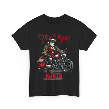Thirst Trap Santa Tee, Funny Christmas Shirt, Unisex Holiday T-Shirt, Motorcycle Santa Gift, Festive Graphic Tee