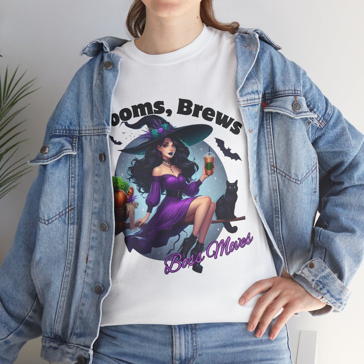 Brooms & Brews Halloween Tee, Unisex Shirt, Witch Craft Tee, Autumn Apparel, Spooky Season Outfit