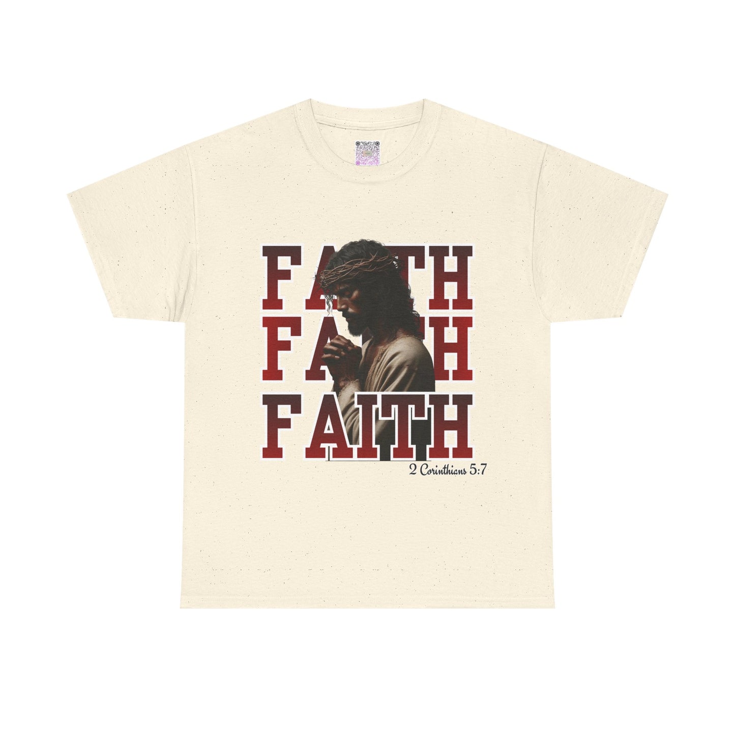 Faith Prayer T-Shirt – “Faith” with Praying Jesus Graphic, 2 Corinthians 5:7 Christian Tee, Inspirational Unisex Shirt, Spiritual Apparel
