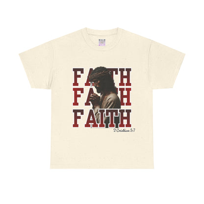 Faith Prayer T-Shirt – “Faith” with Praying Jesus Graphic, 2 Corinthians 5:7 Christian Tee, Inspirational Unisex Shirt, Spiritual Apparel