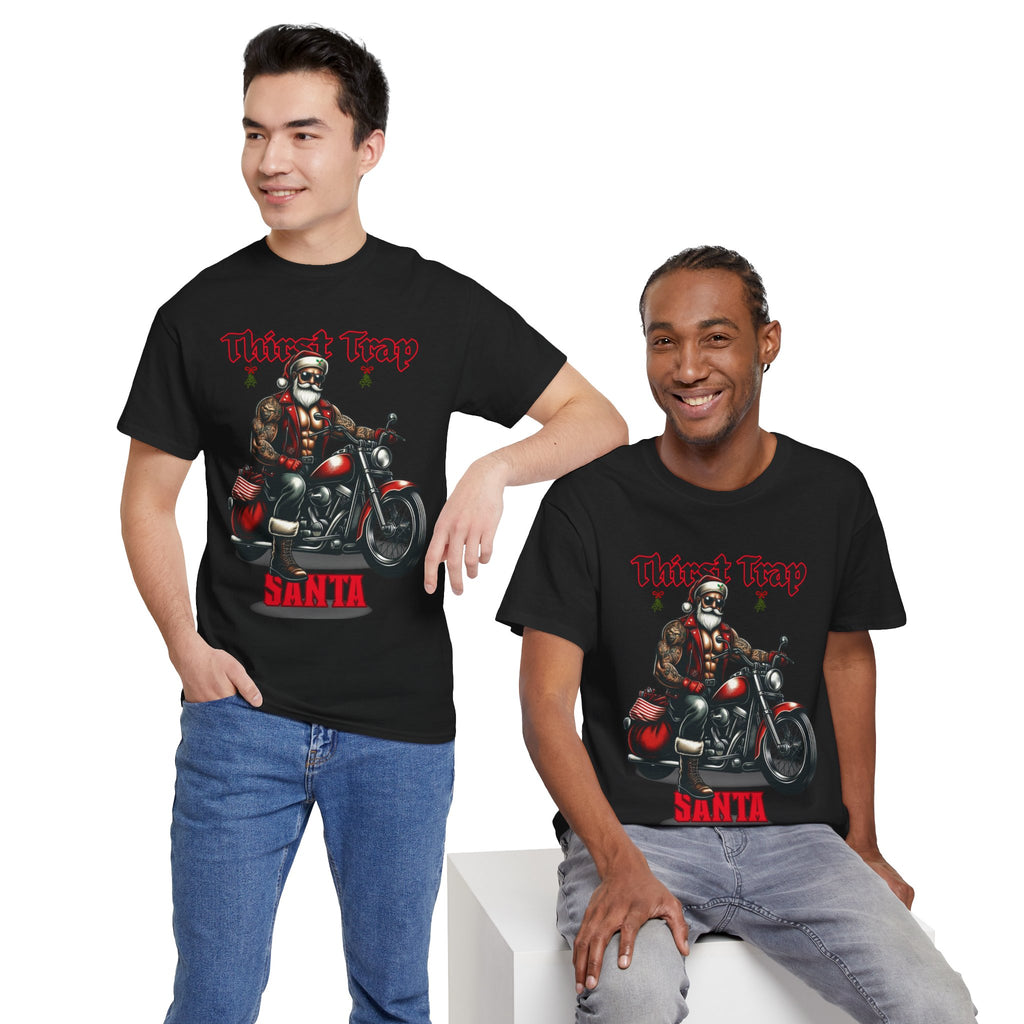 Thirst Trap Santa Tee, Funny Christmas Shirt, Unisex Holiday T-Shirt, Motorcycle Santa Gift, Festive Graphic Tee