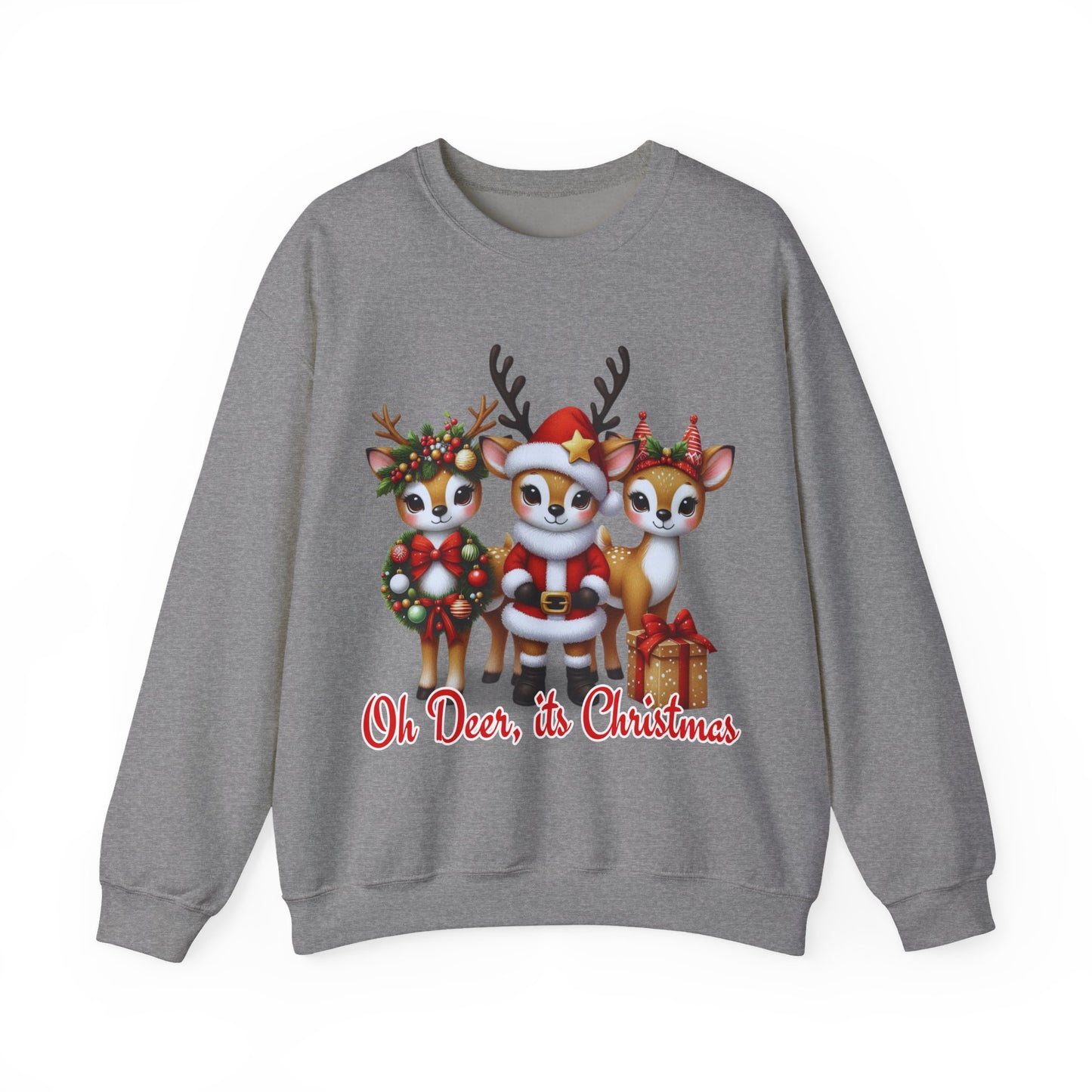 Oh Deer, It’s Christmas Sweatshirt – Funny Holiday Crewneck, Cozy Unisex Christmas Sweater, Cute Reindeer Design, Festive Gift for Her or Him