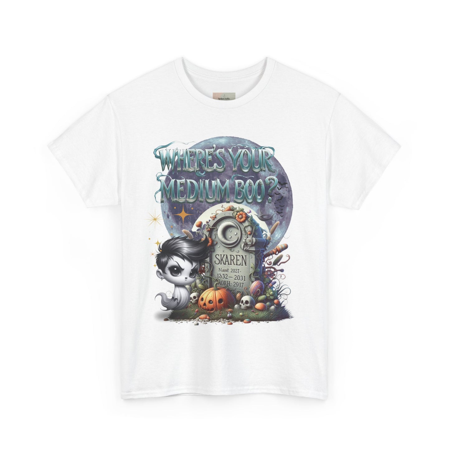 Spooky Themed Tee, Halloween Apparel, Unisex Cotton T-Shirt, Medium Boo Graphic, Ghostly Gift, Fun Halloween Tee, Creepy Cute Shirt