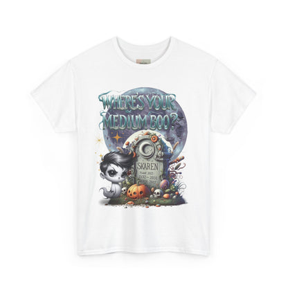 Spooky Themed Tee, Halloween Apparel, Unisex Cotton T-Shirt, Medium Boo Graphic, Ghostly Gift, Fun Halloween Tee, Creepy Cute Shirt