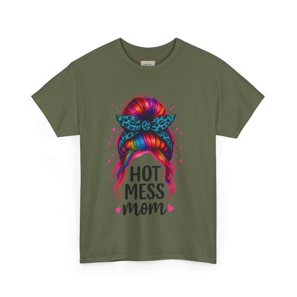 Hot Mess Mom Unisex Heavy Cotton Tee, Funny Mom Shirt, Gift for Mothers Day, Parody T-Shirt, Casual Wear, Trendy Graphic Tee