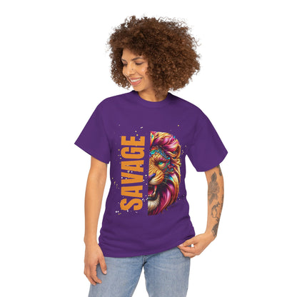 Savage Lion Tee, Unisex Heavy Cotton Shirt, Bold Graphic Tee for Animal Lovers, Casual Wear, Unique Gift Idea