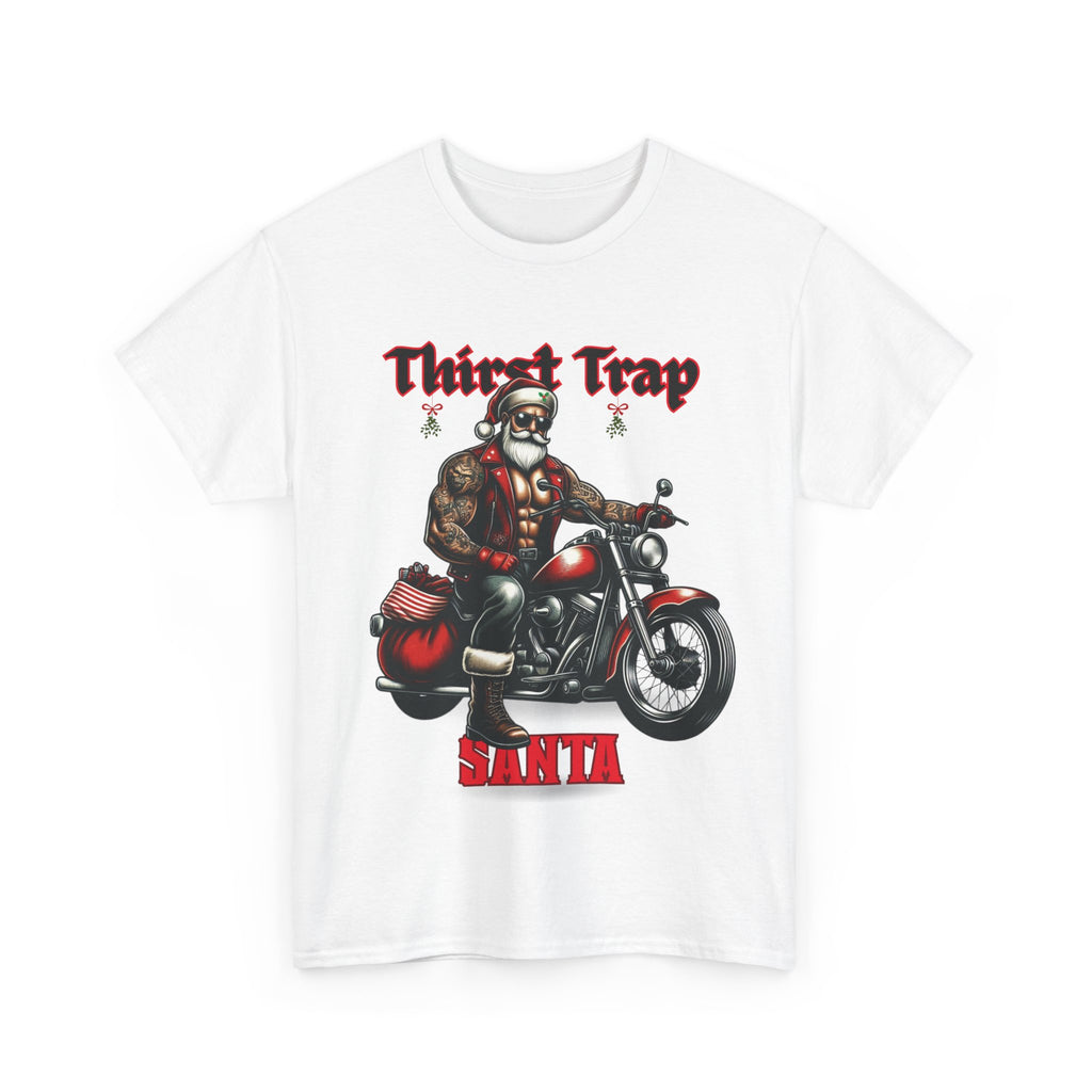 Thirst Trap Santa Tee, Funny Christmas Shirt, Unisex Holiday T-Shirt, Motorcycle Santa Gift, Festive Graphic Tee
