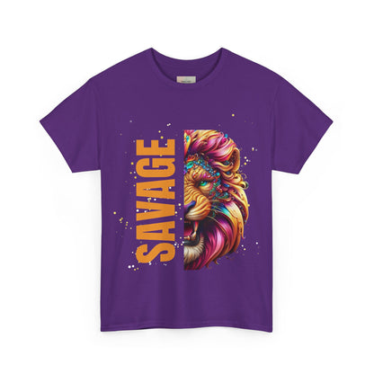 Savage Lion Tee, Unisex Heavy Cotton Shirt, Bold Graphic Tee for Animal Lovers, Casual Wear, Unique Gift Idea