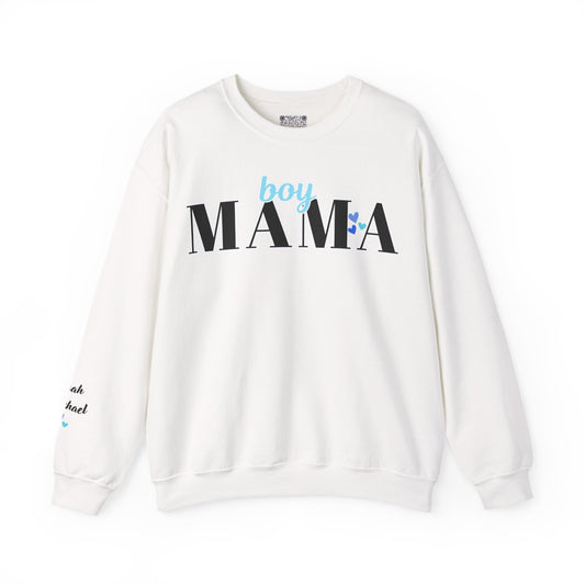 Boy Mama Crewneck Sweatshirt – Cozy Unisex Mom Sweater, Cute Mother’s Day Gift, White Minimalist Mom Life Pullover, New Mom Apparel