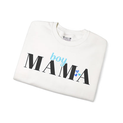 Boy Mama Crewneck Sweatshirt – Cozy Unisex Mom Sweater, Cute Mother’s Day Gift, White Minimalist Mom Life Pullover, New Mom Apparel
