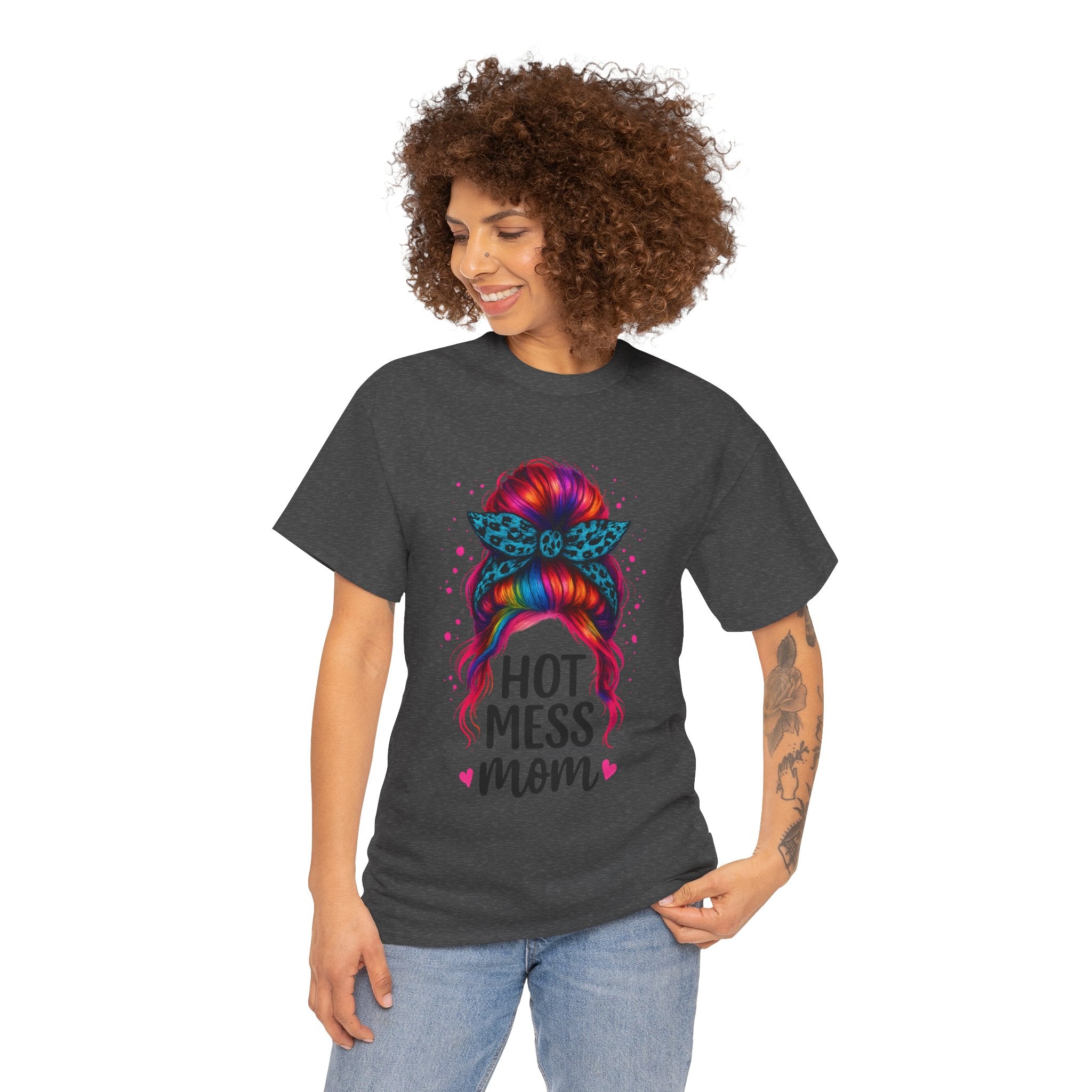 Hot Mess Mom Unisex Heavy Cotton Tee, Funny Mom Shirt, Gift for Mothers Day, Parody T-Shirt, Casual Wear, Trendy Graphic Tee