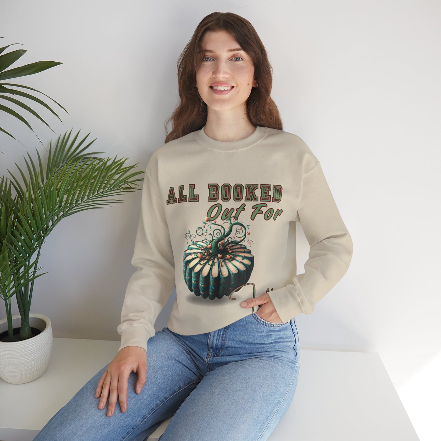 Fall-themed Crewneck Sweatshirt, Cozy Fall Fashion, Pumpkin Design, Perfect for Autumn, Unisex Sweatshirt, Book Lover Gift
