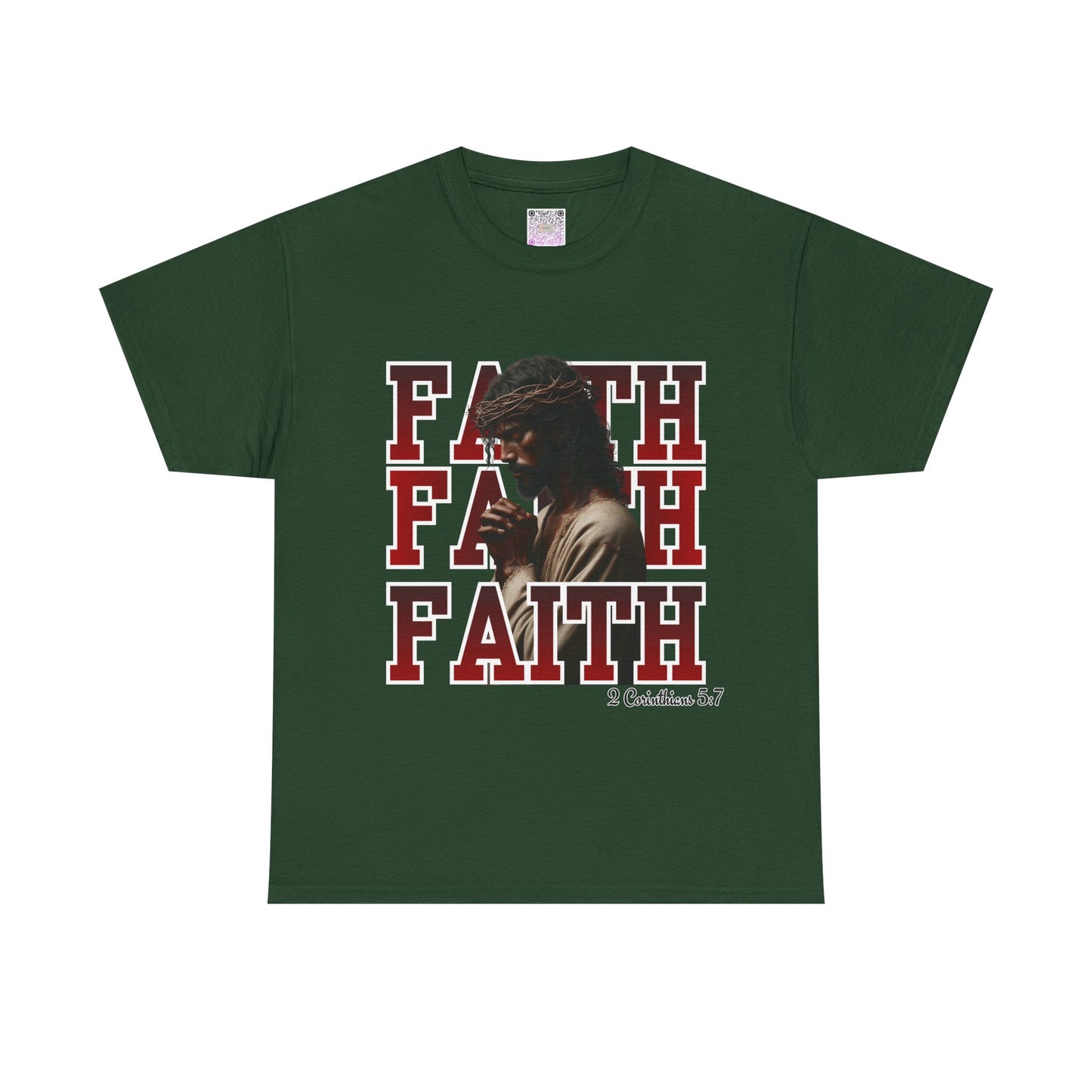 Faith Prayer T-Shirt – “Faith” with Praying Jesus Graphic, 2 Corinthians 5:7 Christian Tee, Inspirational Unisex Shirt, Spiritual Apparel