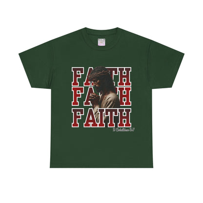 Faith Prayer T-Shirt – “Faith” with Praying Jesus Graphic, 2 Corinthians 5:7 Christian Tee, Inspirational Unisex Shirt, Spiritual Apparel
