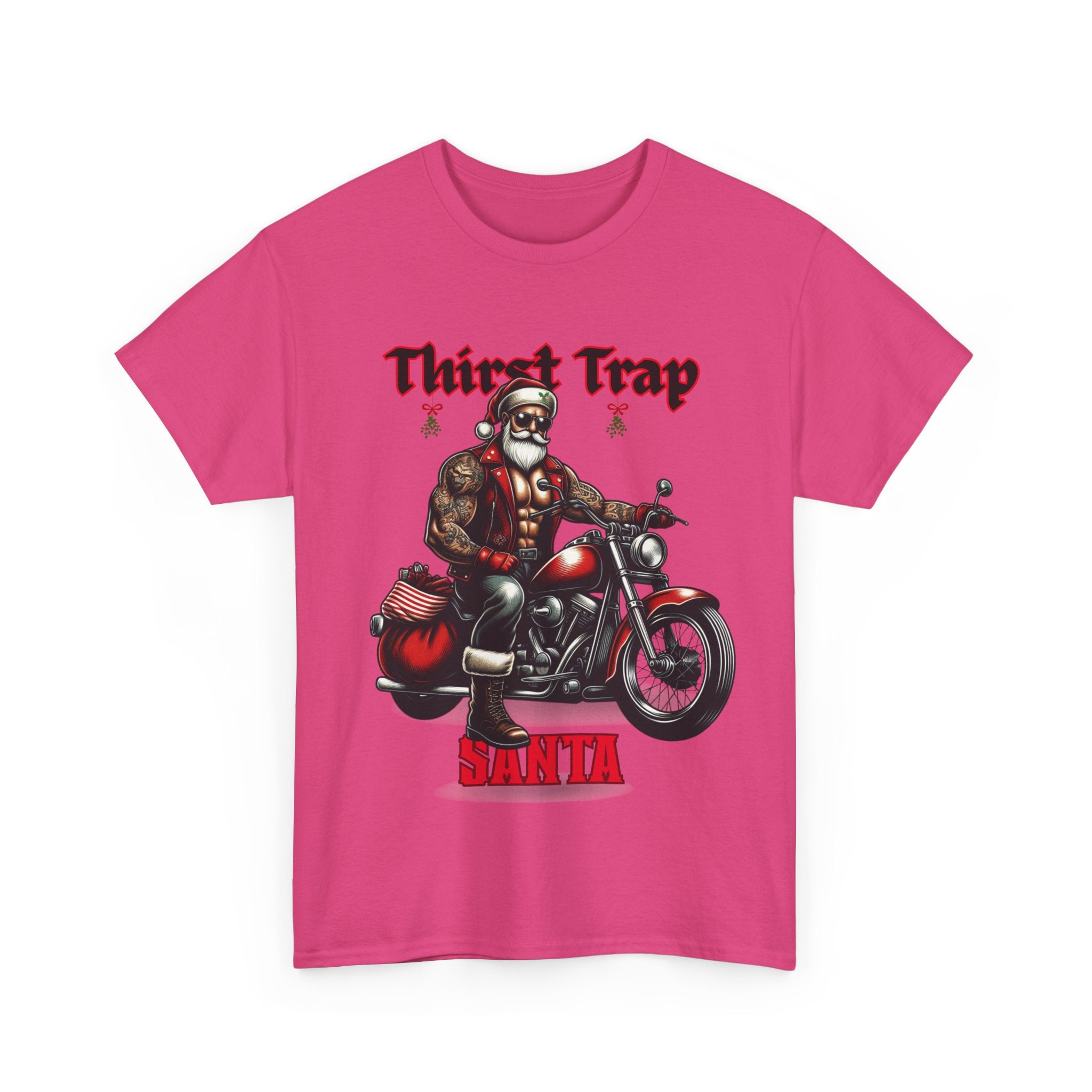 Thirst Trap Santa Tee, Funny Christmas Shirt, Unisex Holiday T-Shirt, Motorcycle Santa Gift, Festive Graphic Tee