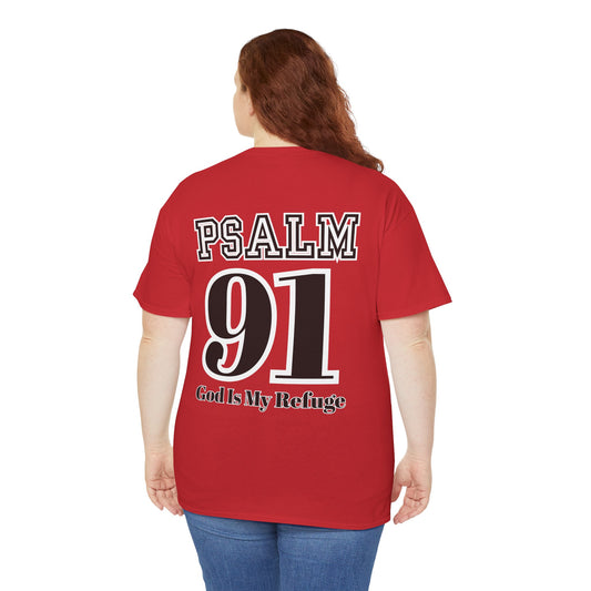 Faith-Inspired Unisex Cotton Tee with Psalm 91, Christian Apparel, Spiritual Gift, Bible Verse Shirt, Casual Wear, Religious T-Shirt